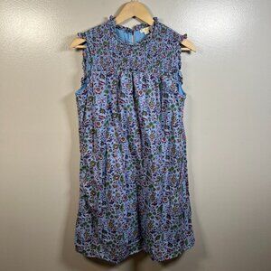 Boden Sleeveless Smocked Dress Size 8 Blue Floral Preppy Feminine Casual